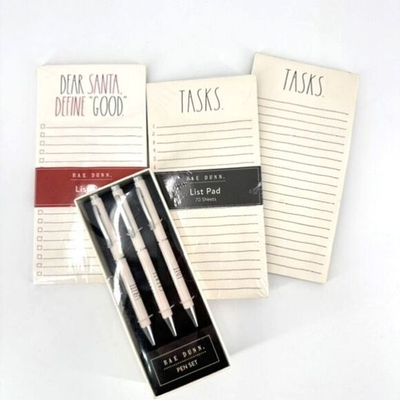 NWT Rae Dunn Collection of Note Pads & Pens Tasks Write Create  Dear Santa - Picture 1 of 3